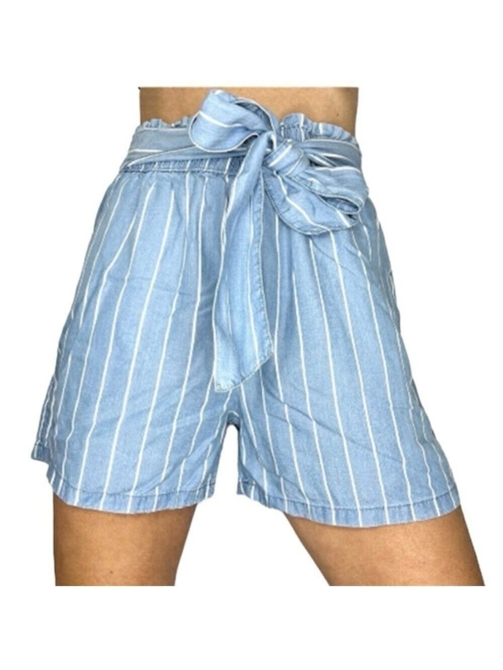Dynamite 100% tencel blue white stripe paper bag waist shorts S